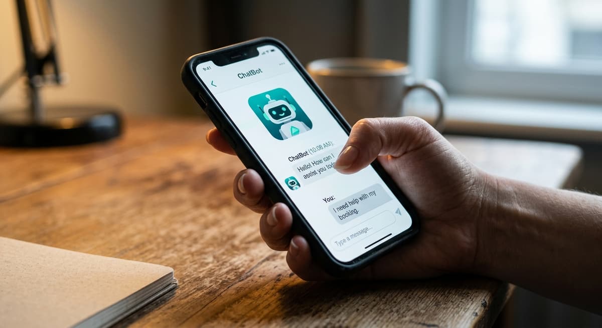 Chatbot en un telefono inteligente de Missouri que ilustra las preocupaciones sobre las apps de salud mental con IA conforme al SB 1444