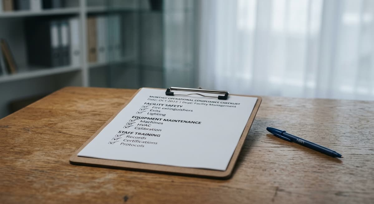 Lista de cumplimiento en un portapapeles, que representa las obligaciones de cumplimiento de IA de los empleadores en Alabama