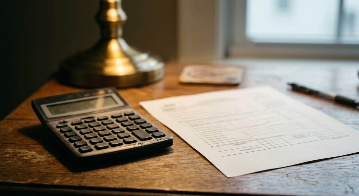 una calculadora junto a una hoja de cálculo de ingresos impresa sobre un escritorio
