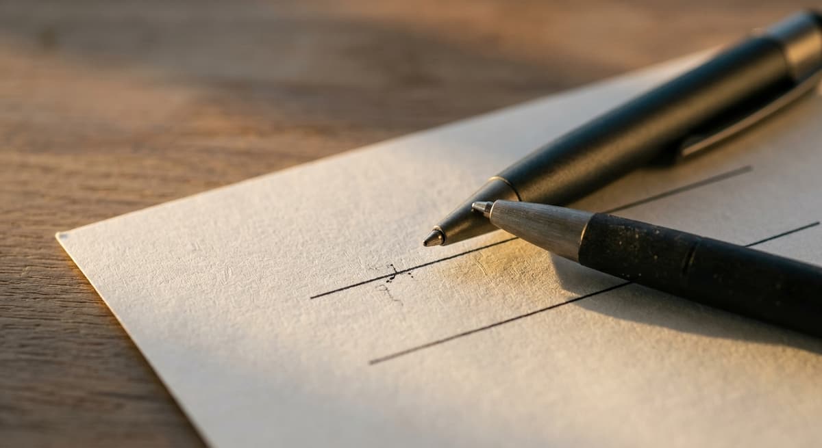 un documento con dos lineas de firma en blanco y un boligrafo apoyado sobre ellas