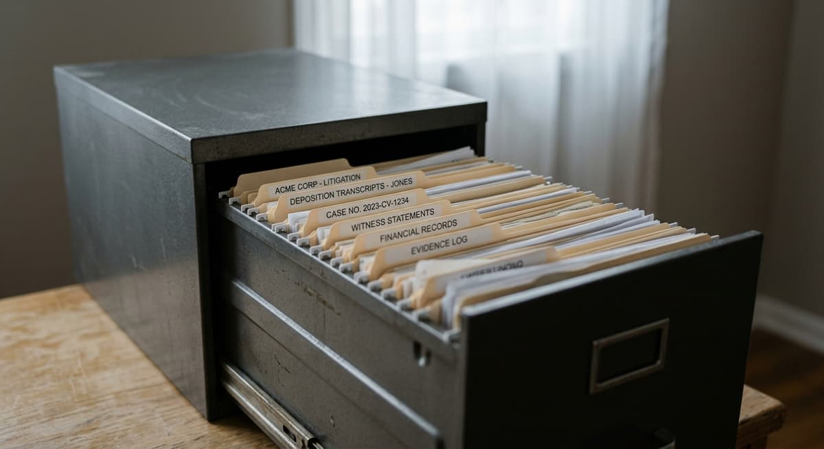 Virginia filing cabinet with organized legal folders