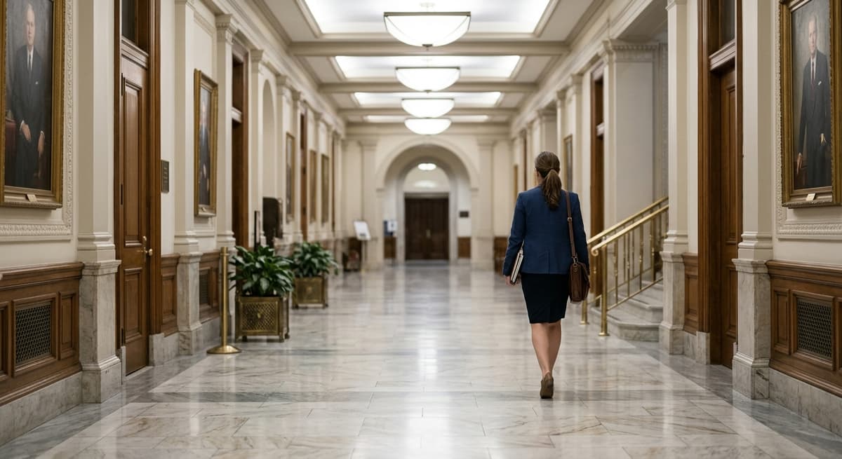 Nebraska official government building hallway with marble floors