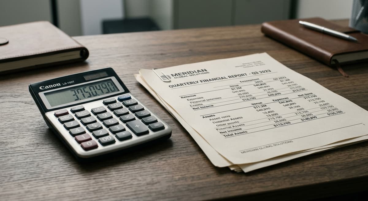 Pennsylvania calculator beside printed financial statements on a desk