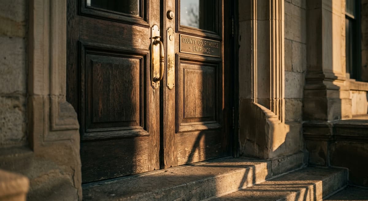 Florida courthouse entrance door with brass handles
