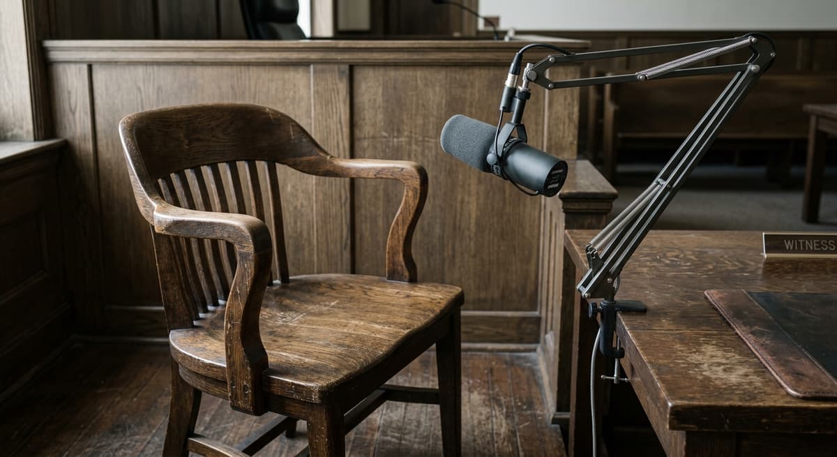 Rhode Island witness chair in a courtroom with a microphone