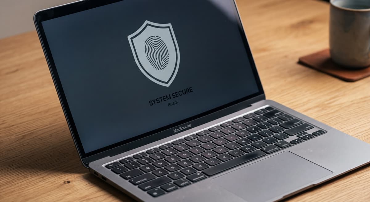 A laptop with a security shield representing the federal laws that fill Kansas biometric privacy gaps