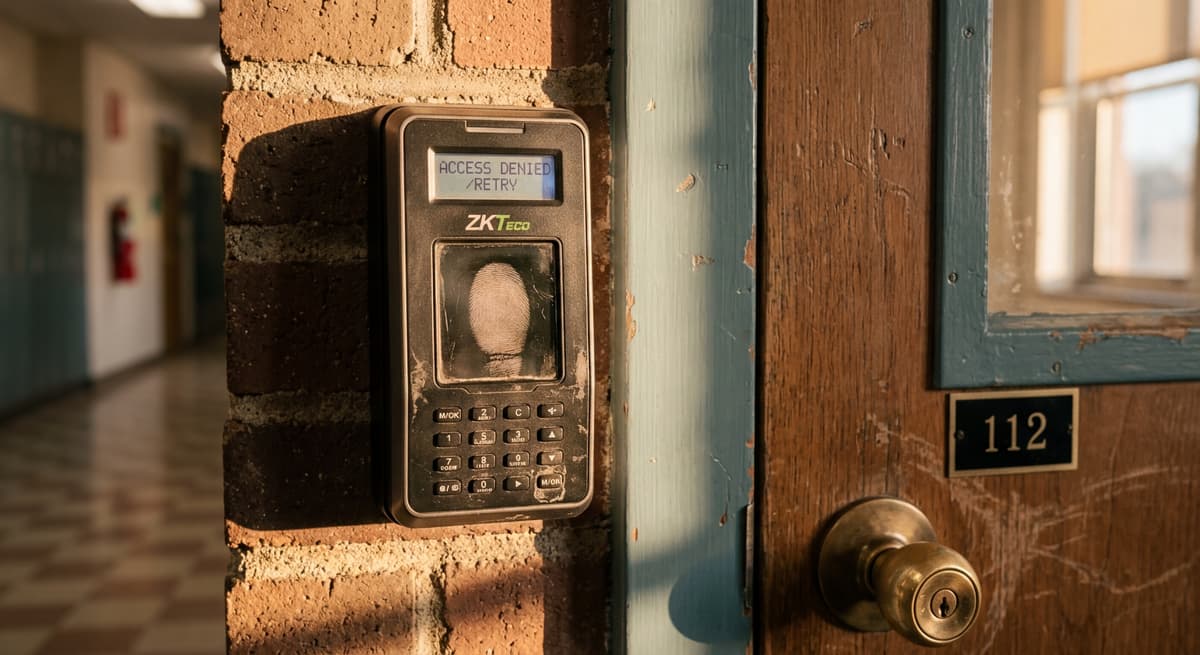 School fingerprint scanner representing Florida FDBR narrow $1 billion Big Tech threshold limiting biometric privacy protections