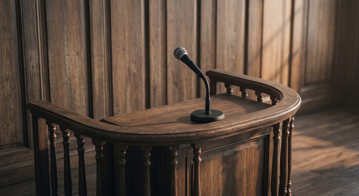 Witness stand in empty courtroom representing Delaware Attorney General exclusive enforcement authority over DPDPA biometric violations