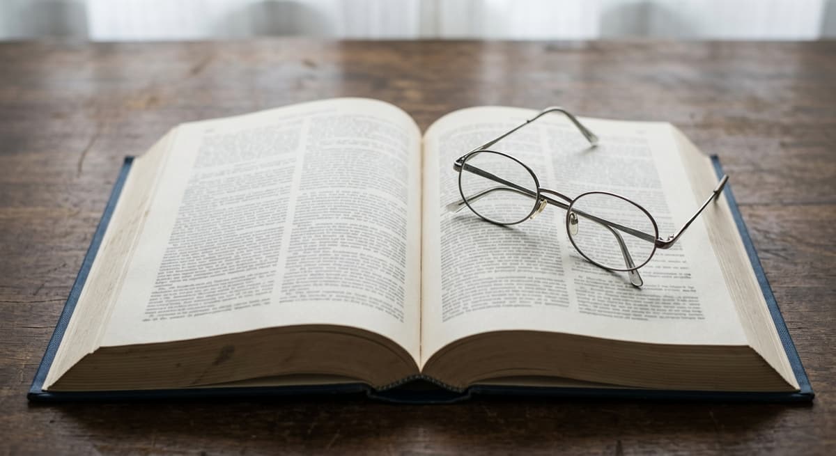 an open law book to a dense statute page with reading glasses resting on it