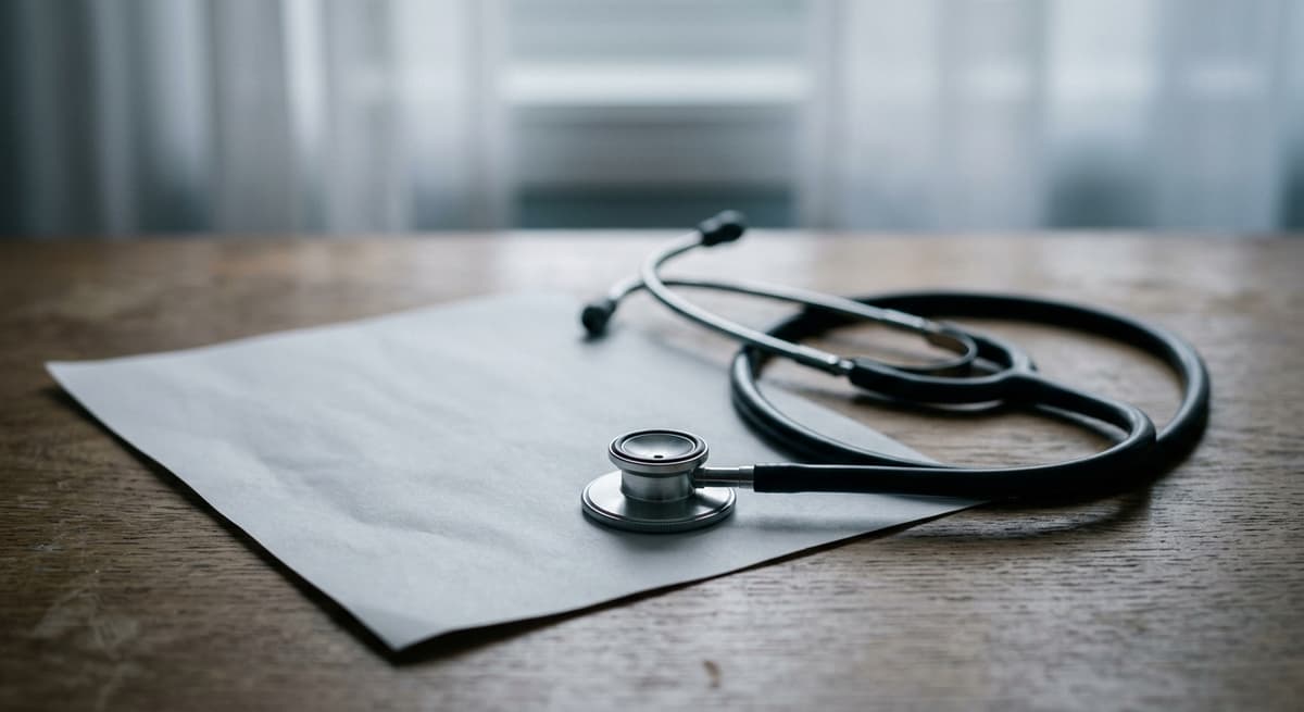 una factura de hospital y un estetoscopio sobre un escritorio
