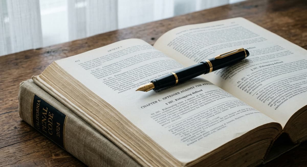 pen resting on an open legal statute book