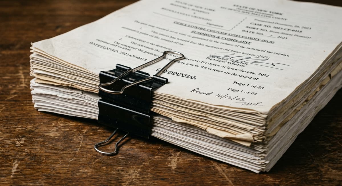 stack of court documents held together with a binder clip