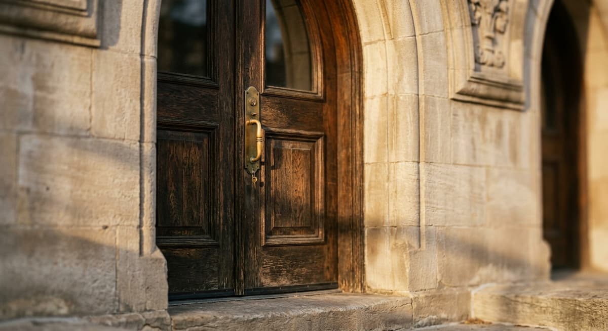 courthouse entrance door with brass handles
