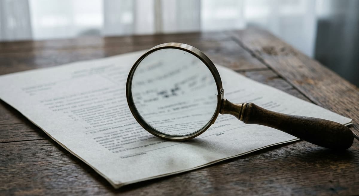 una lupa sobre un documento legal impreso en un escritorio