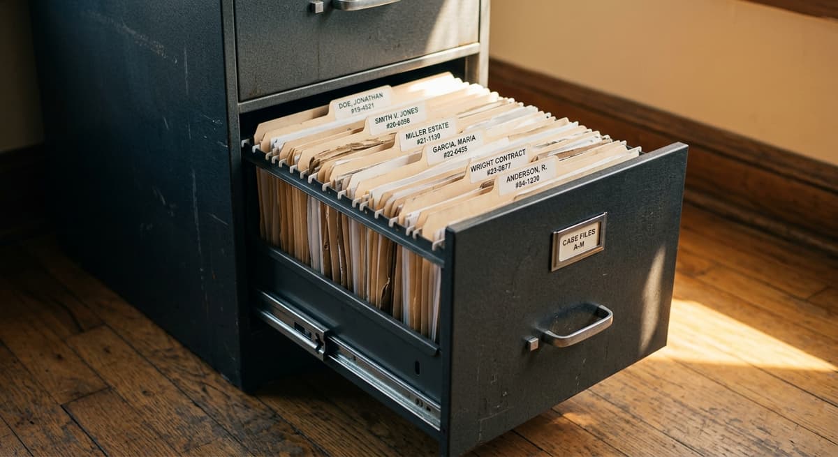 Quebec filing cabinet with organized legal folders