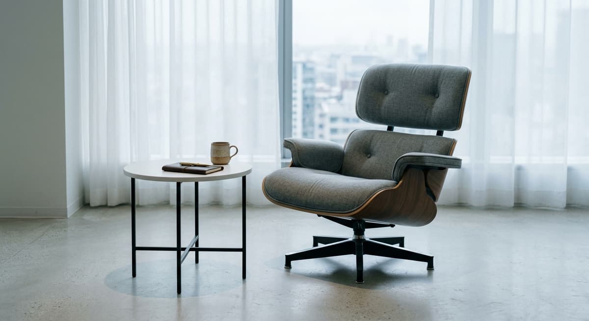 Saskatchewan modern office reception area with a single chair and small table