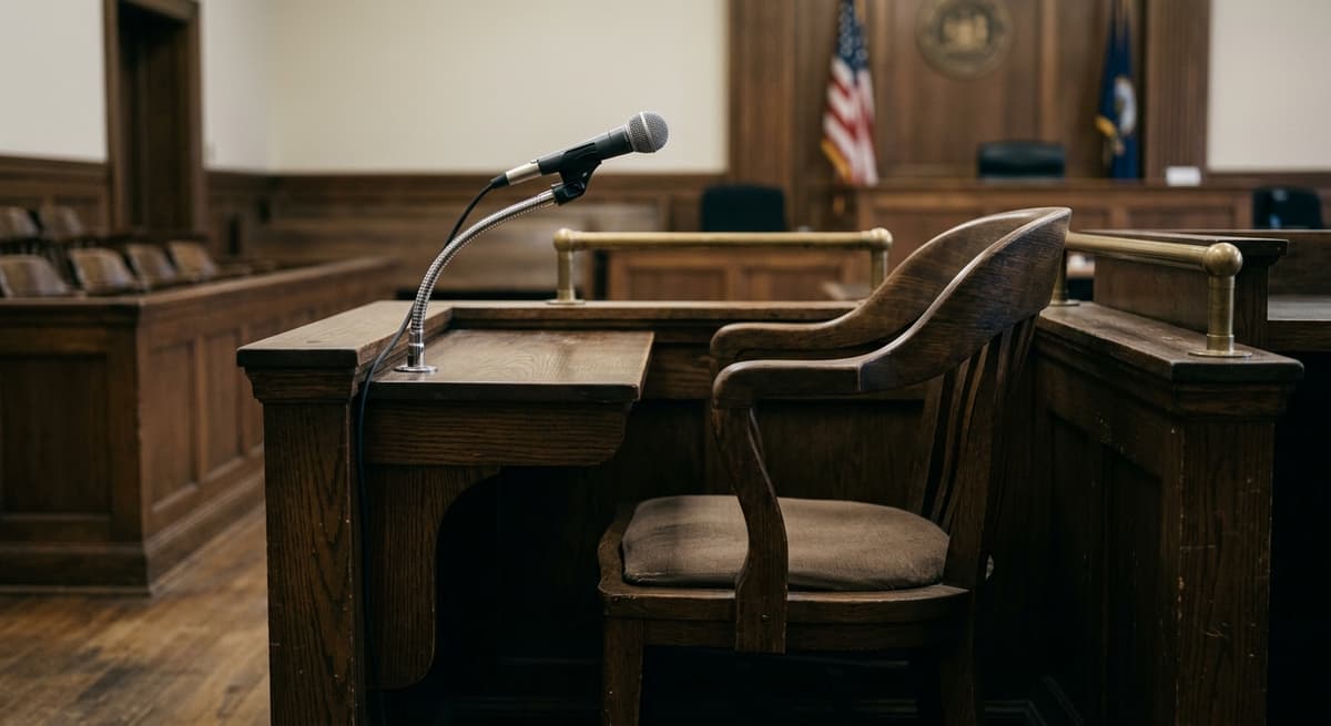 Nova Scotia witness chair in a courtroom with a microphone