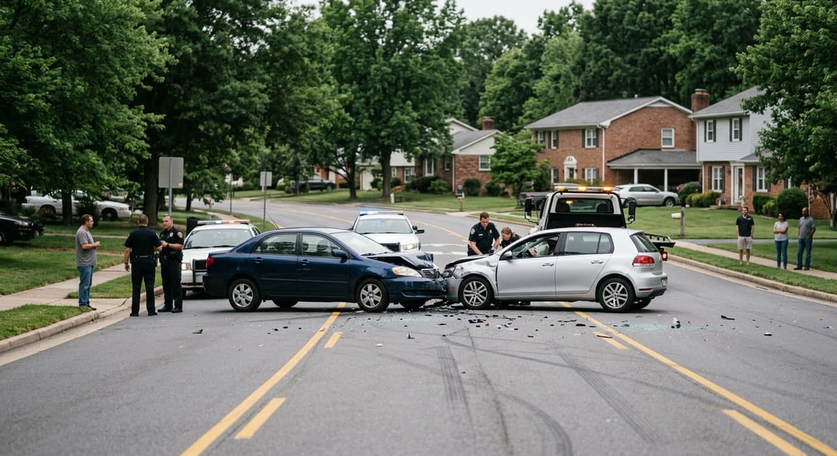 Nevada escena de accidente automovilistico con dos vehiculos, vista desde la distancia en una via suburbana
