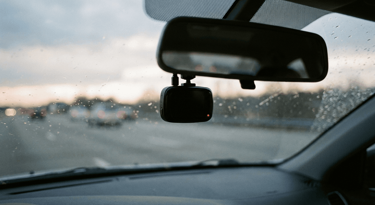 gros plan sur le voyant d'enregistrement rouge d'une caméra embarquée (dashcam)