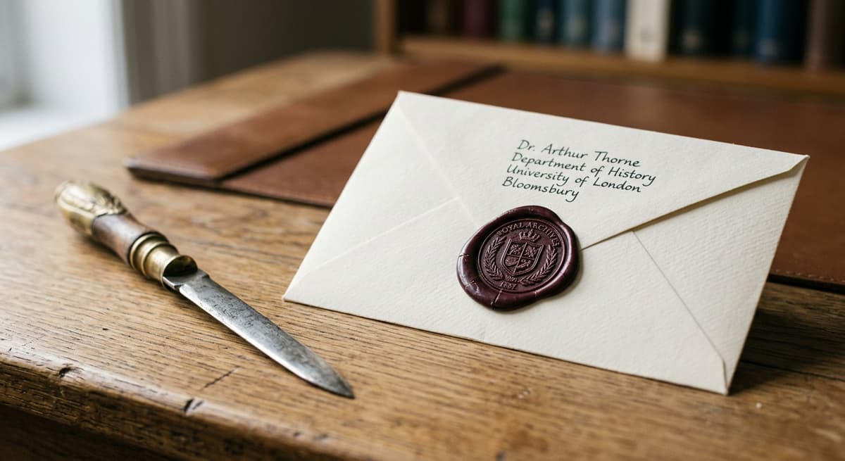 sealed envelope with an official-looking wax stamp on a desk beside a letter opener