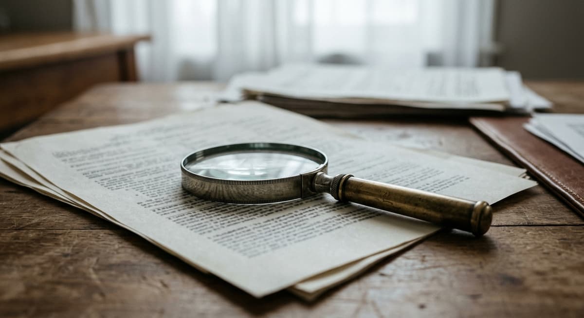 una lupa apoyada sobre un formulario legal impreso en un escritorio