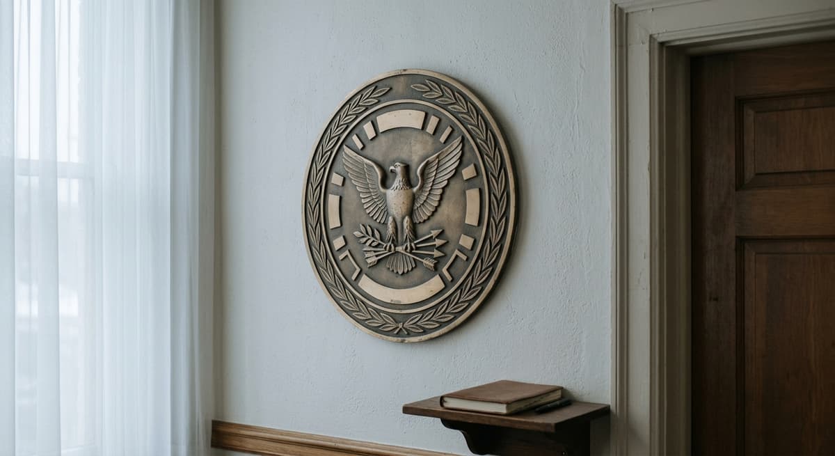 state seal or government emblem on a wall
