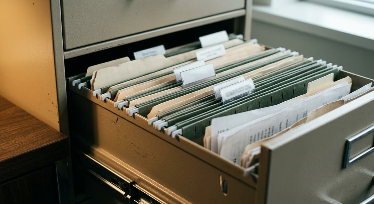 filing cabinet with organized legal folders