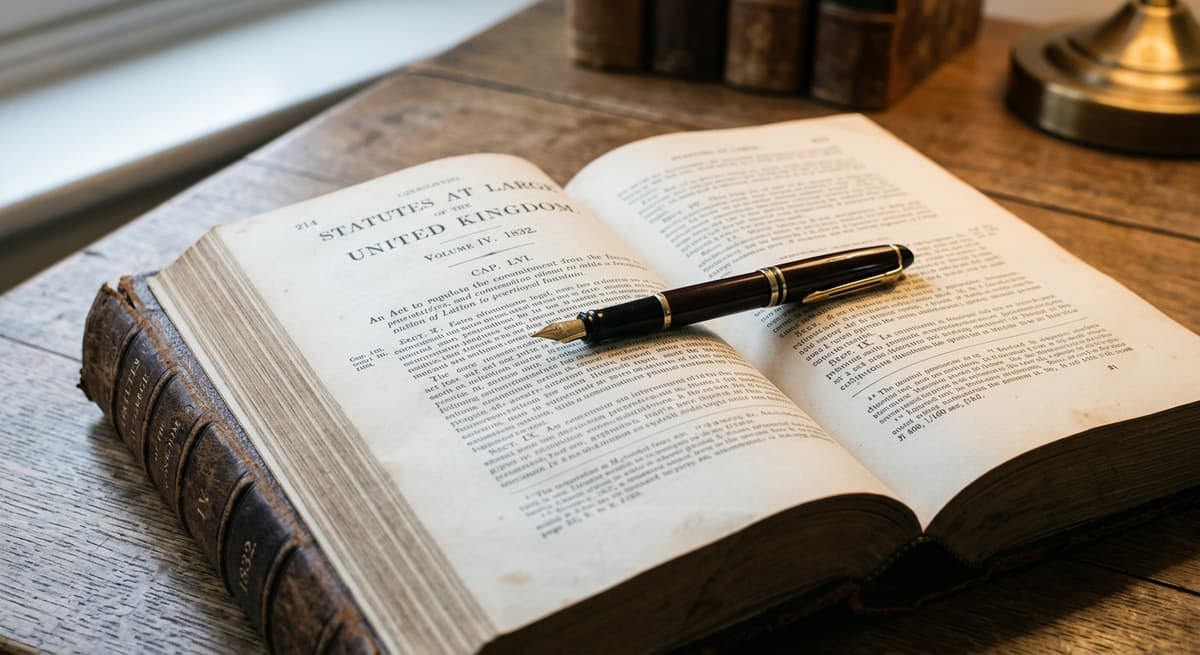 pen resting on an open legal statute book