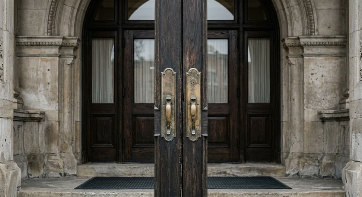 courthouse entrance door with brass handles