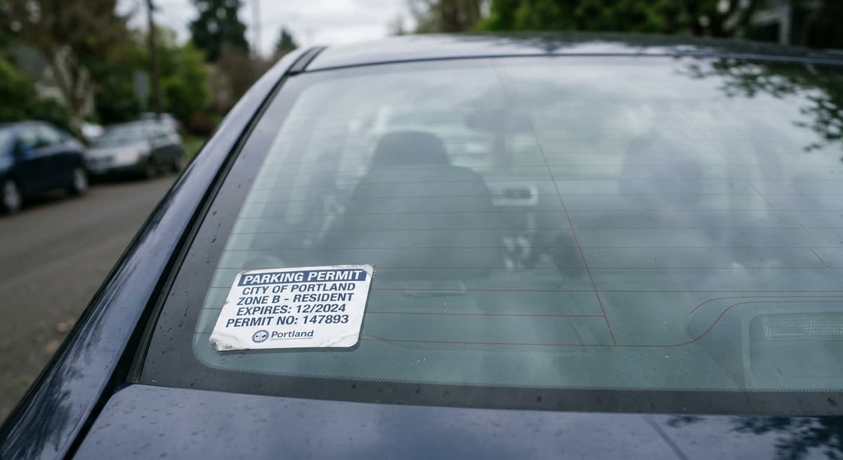 Canada rear window of a vehicle with a parking permit sticker visible