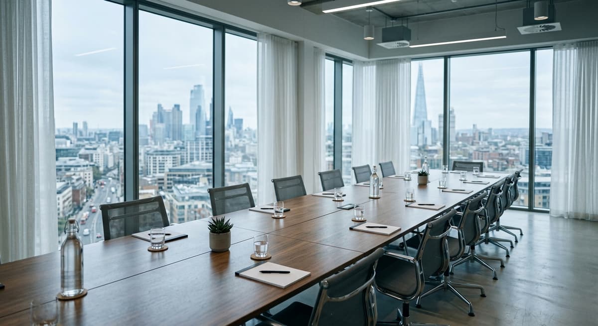 Empty meeting room overlooking central London