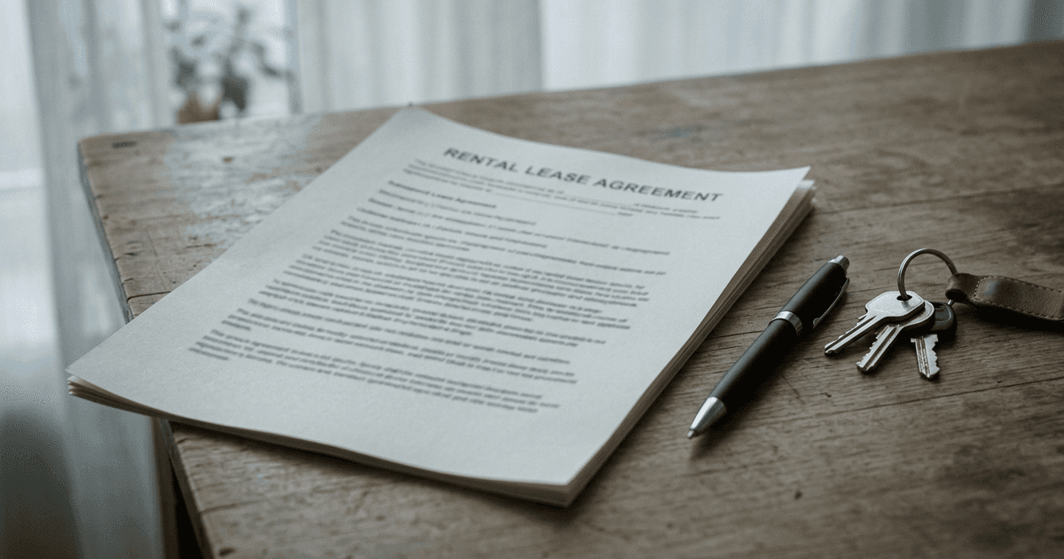 A rental agreement and rent documents on a desk, illustrating the proposed rent increase challenged before Hartford's Fair Rent Commission