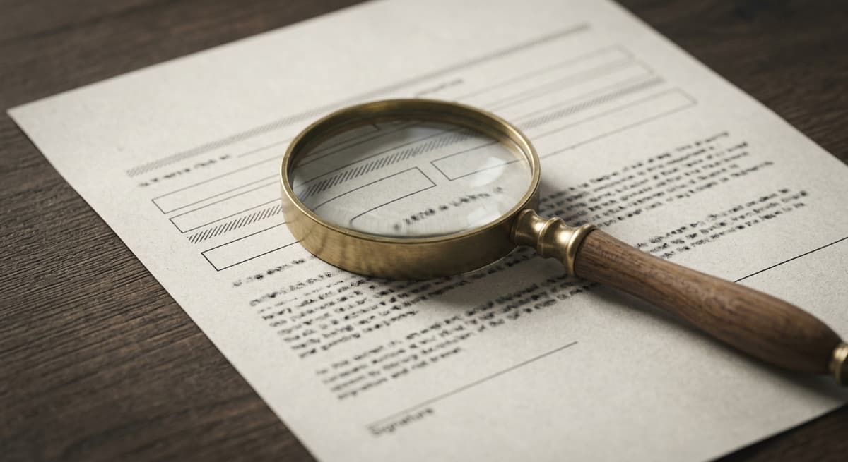una lupa apoyada sobre un contrato de arrendamiento impreso en un escritorio