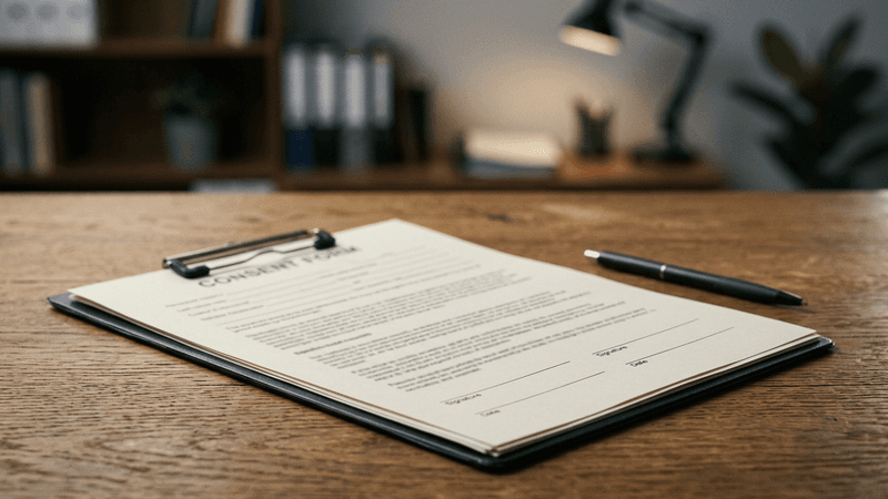 Texas medical consent form with signature lines on a desk