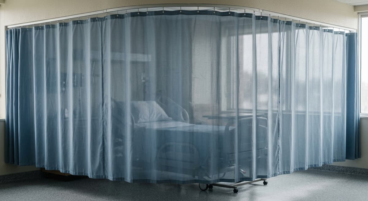 Georgia hospital room privacy curtain pulled around a bed area