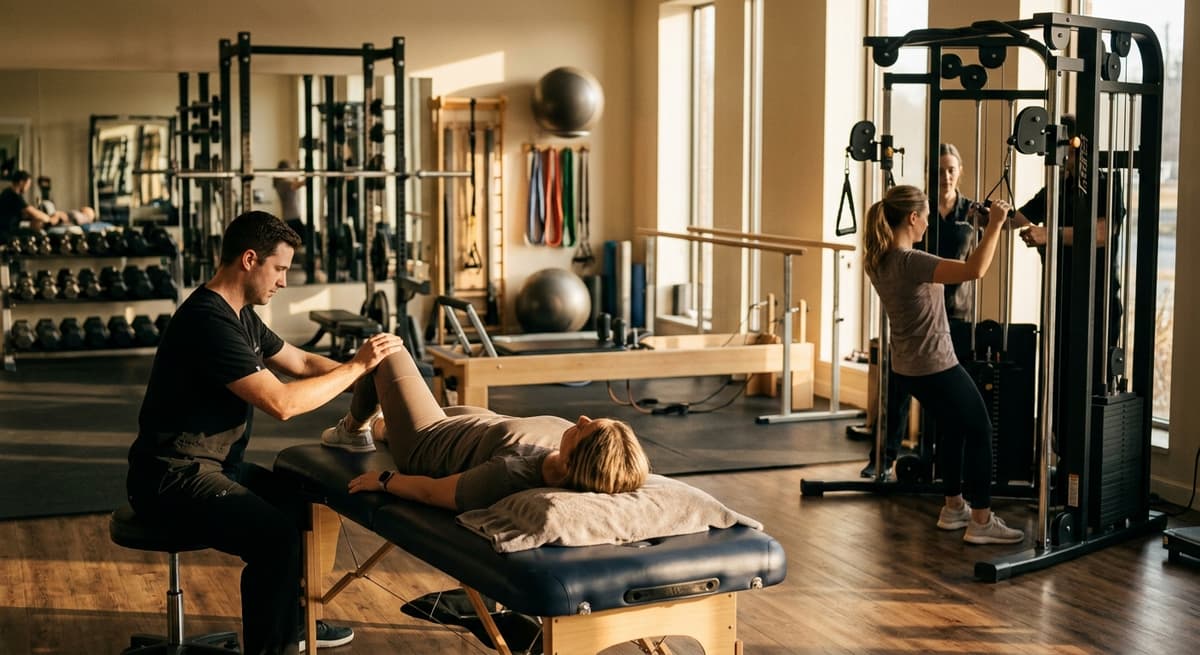 Gimnasio de fisioterapia de Nevada con equipo de ejercicio y mesas de tratamiento