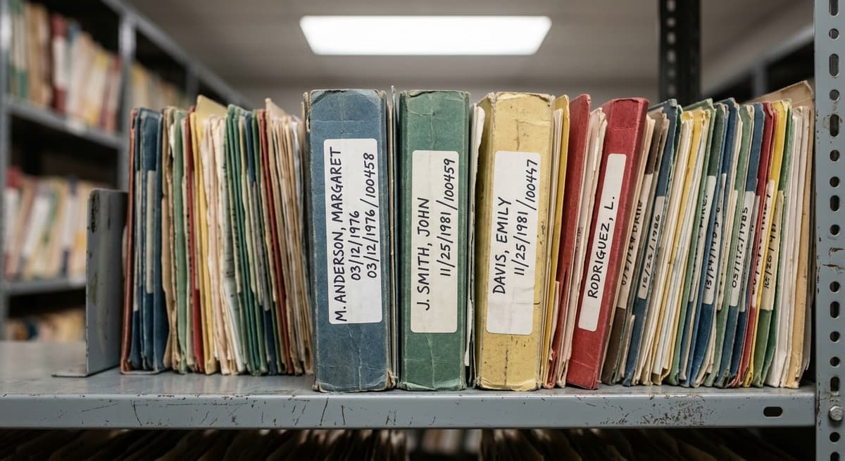 Montana medical records file room with shelves of folders
