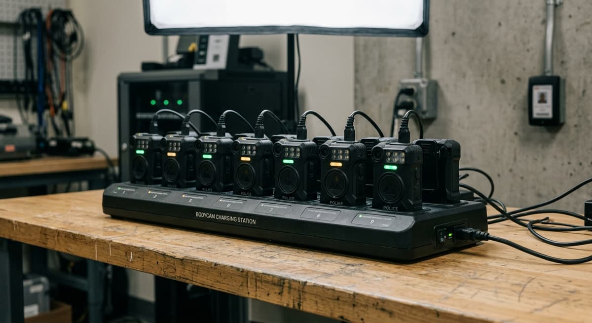 body camera charging dock station with multiple cameras docked