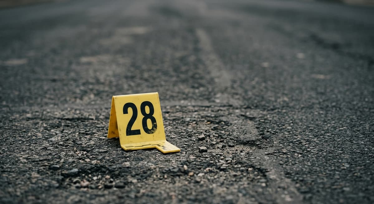 yellow police evidence marker with a number on a road surface