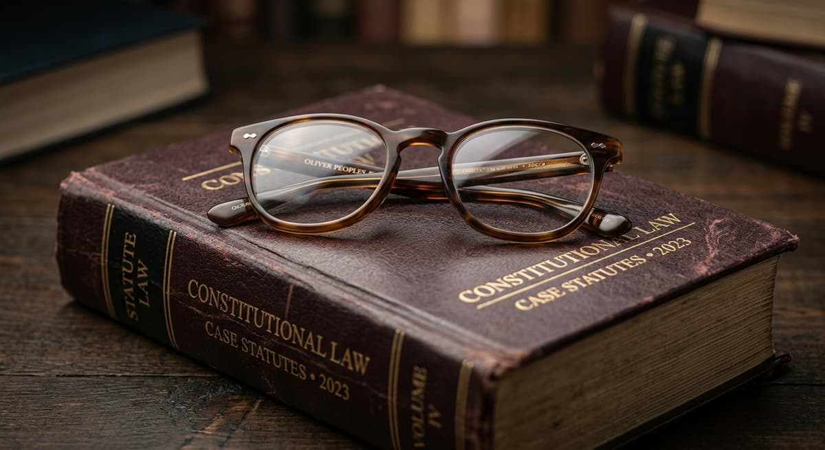 Alabama pair of reading glasses folded on top of a closed legal statute book