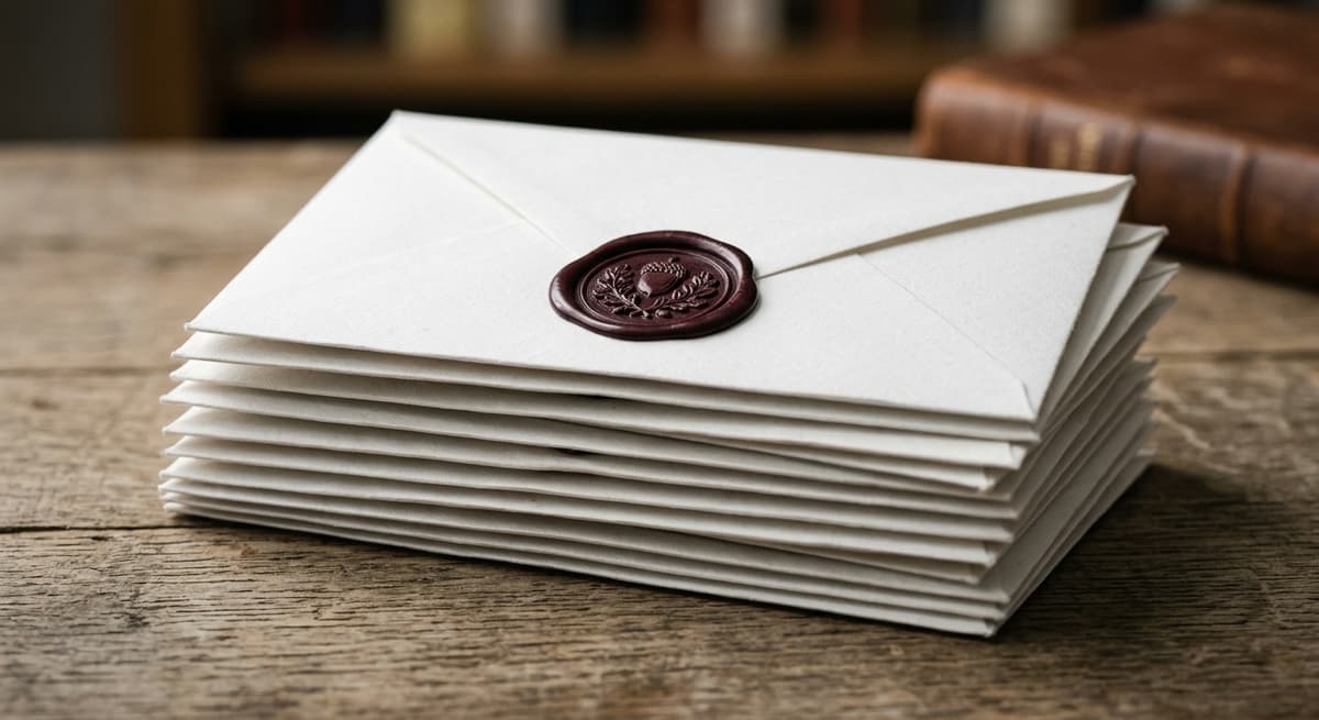 Alabama stack of sealed white envelopes with a wax seal visible on the top one