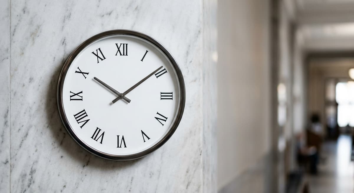 Alabama analog wall clock in a marble courthouse hallway
