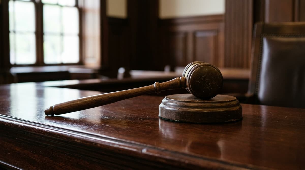 Alabama wooden gavel on a sound block on a judge bench