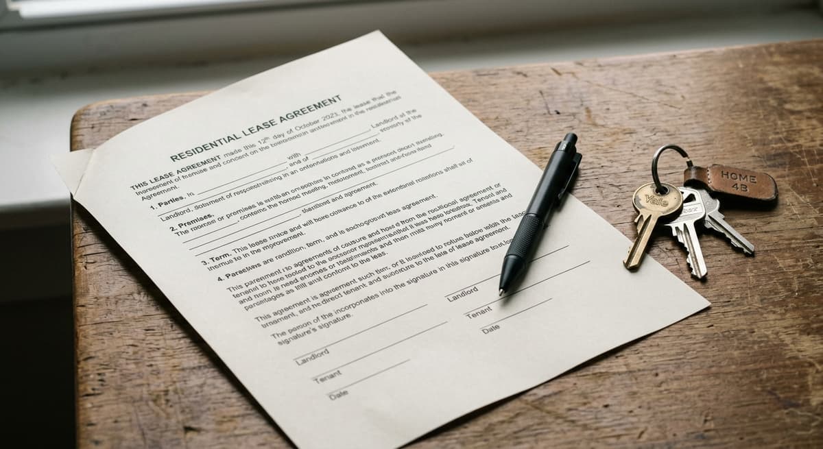 Residential lease agreement with keys representing landlord-tenant rights