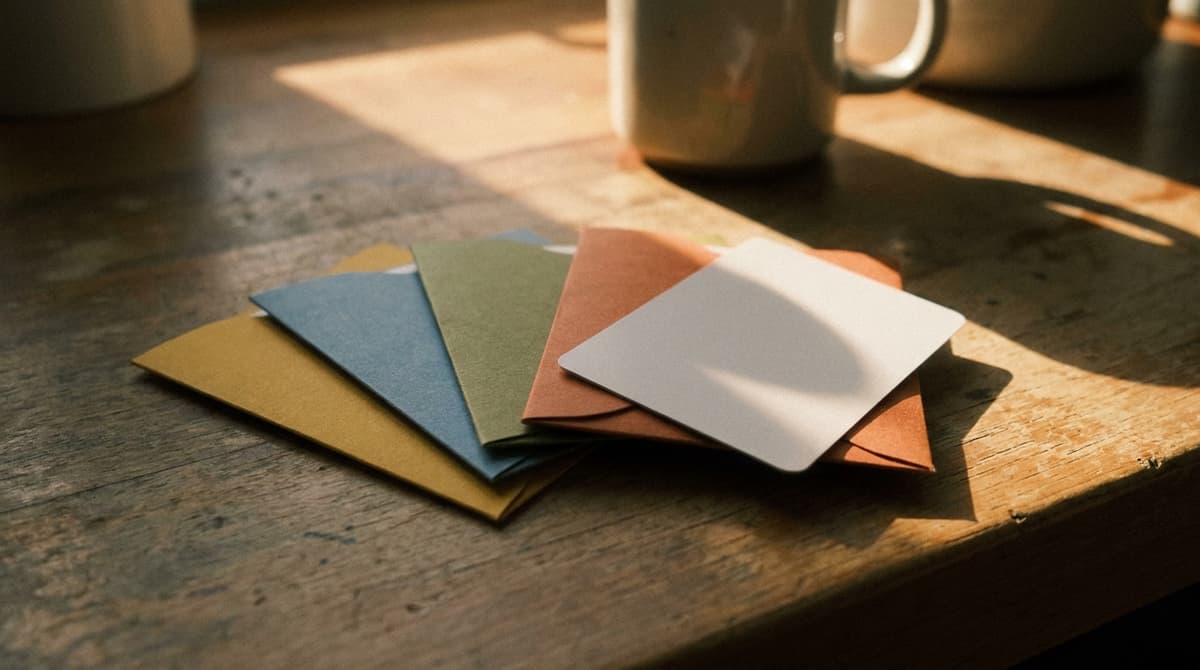 a fan of plain gift cards on a table