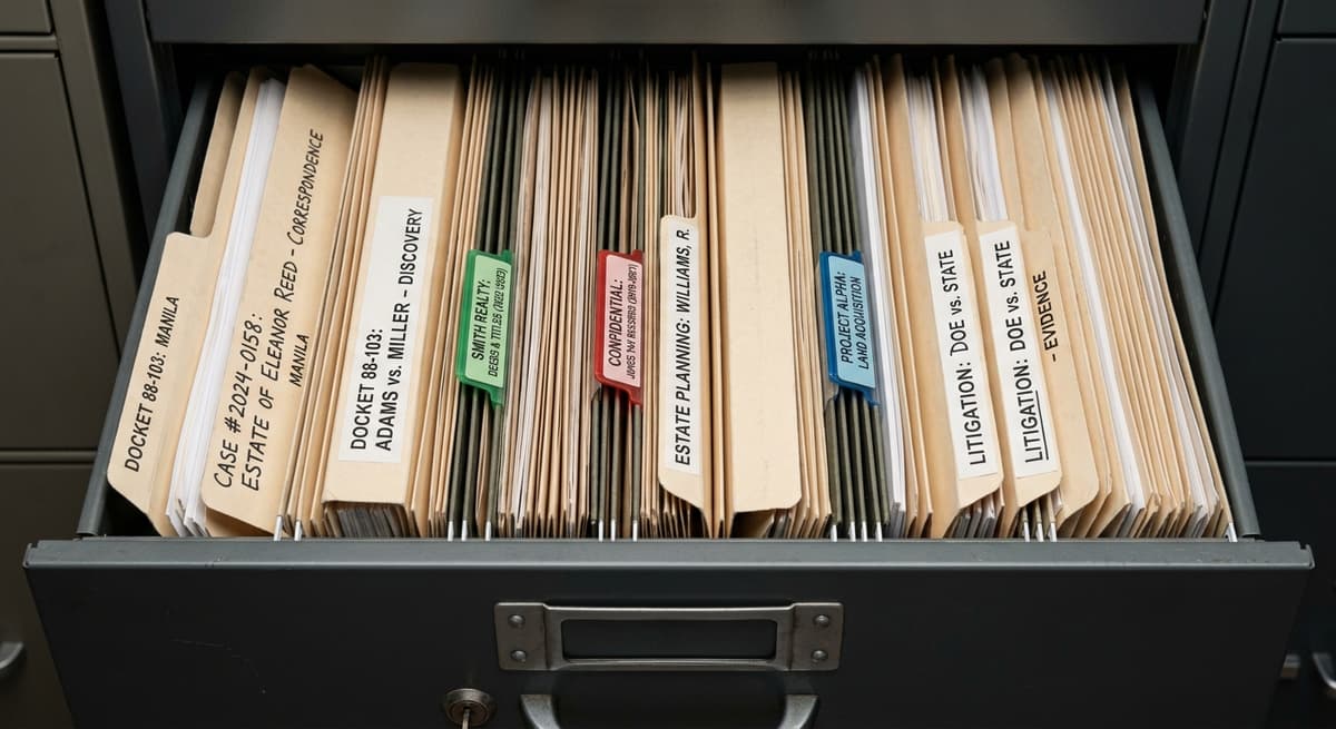 archivador con carpetas legales organizadas