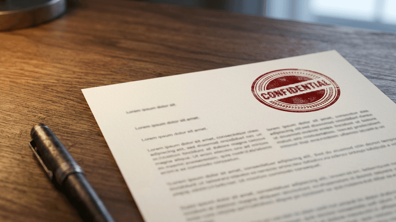 New Mexico legal document with a red confidential stamp on a wooden desk surface