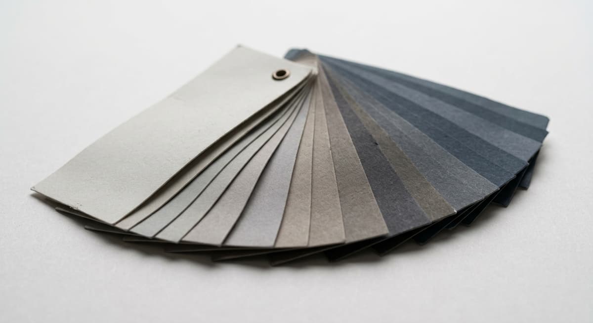 a fan of tint sample swatches from light to dark, no people