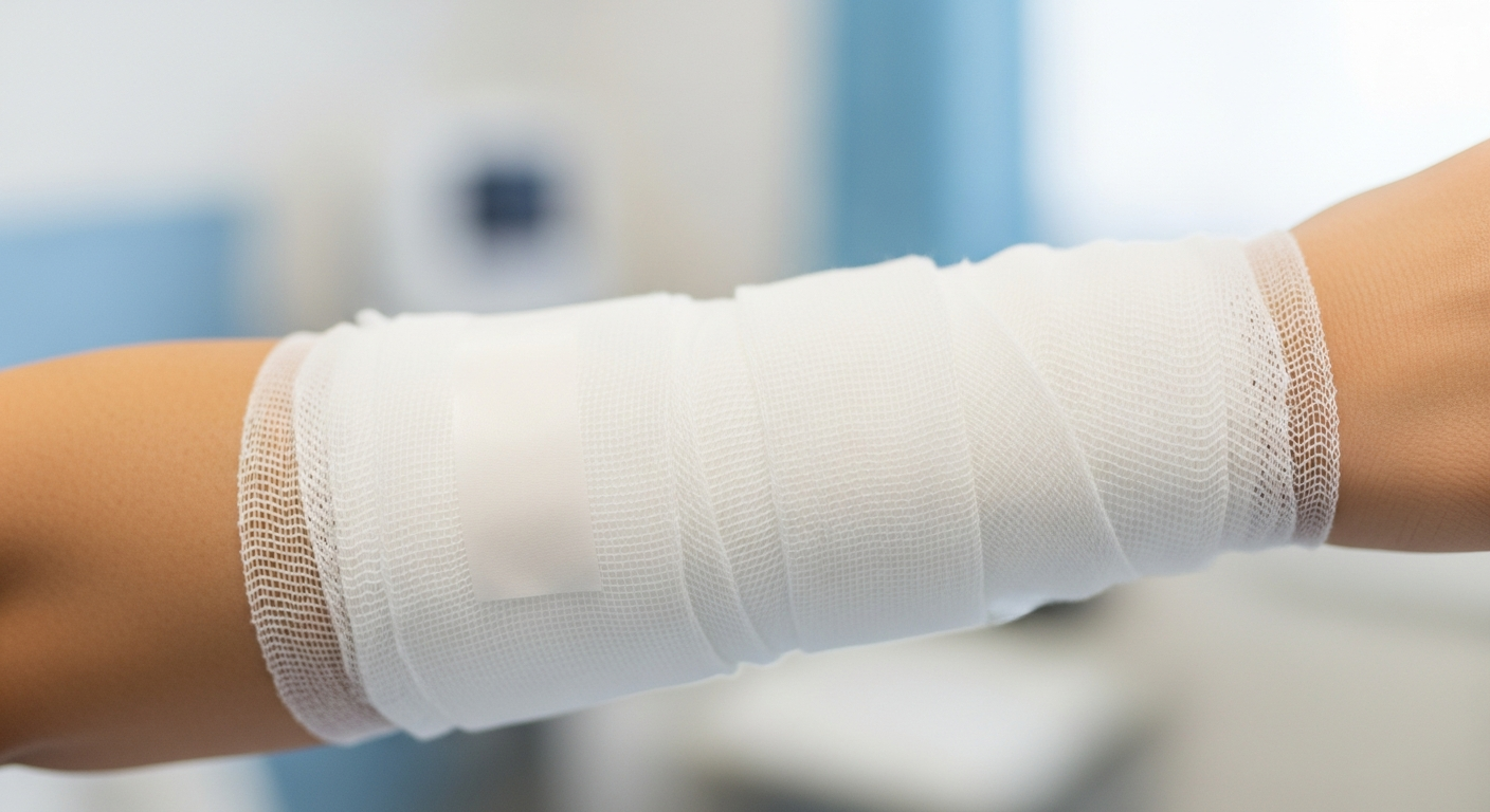 Bandaged arm representing dog bite injury