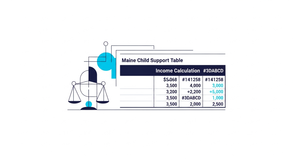 Professional illustration showing child support calculation in Maine